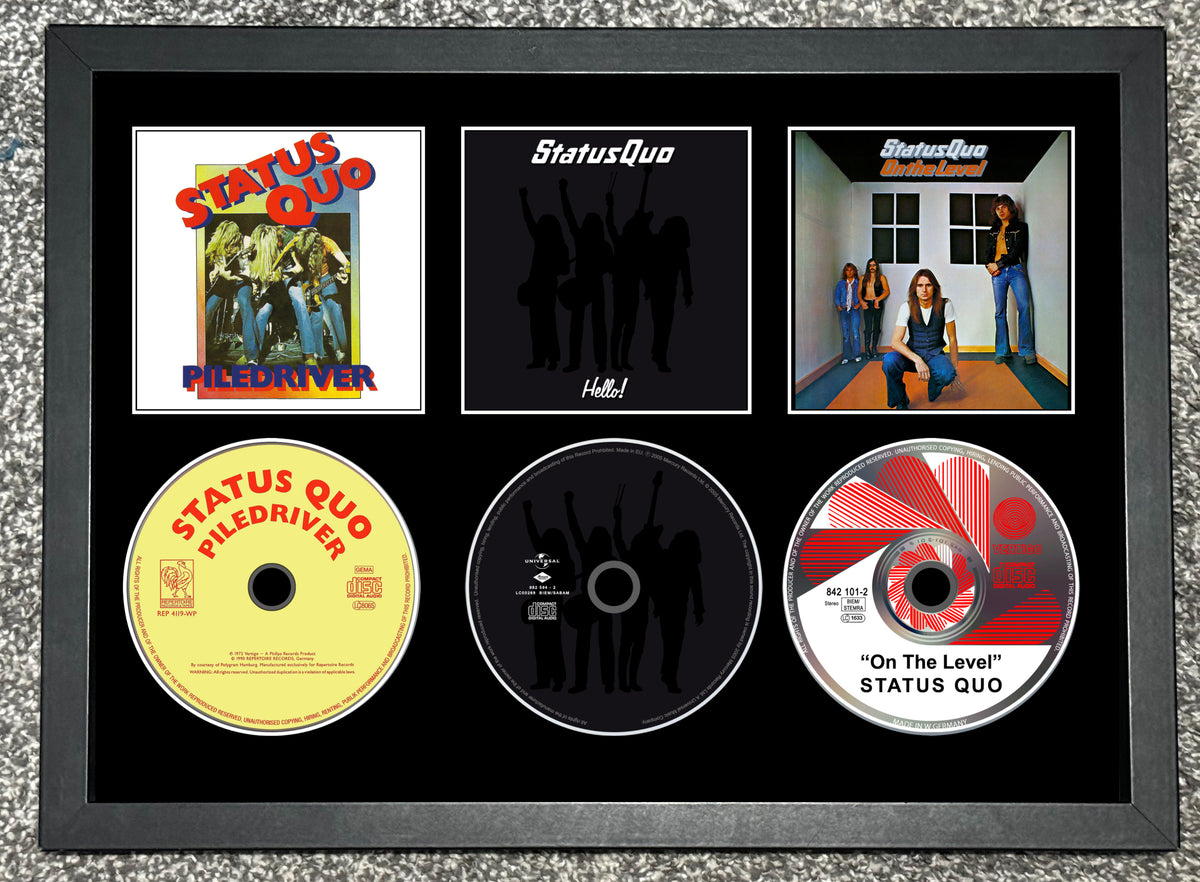Status Quo | Piledriver | Hello! | On The Level | Triple Retro Mounted CD Wall Display | Frame Not Included |