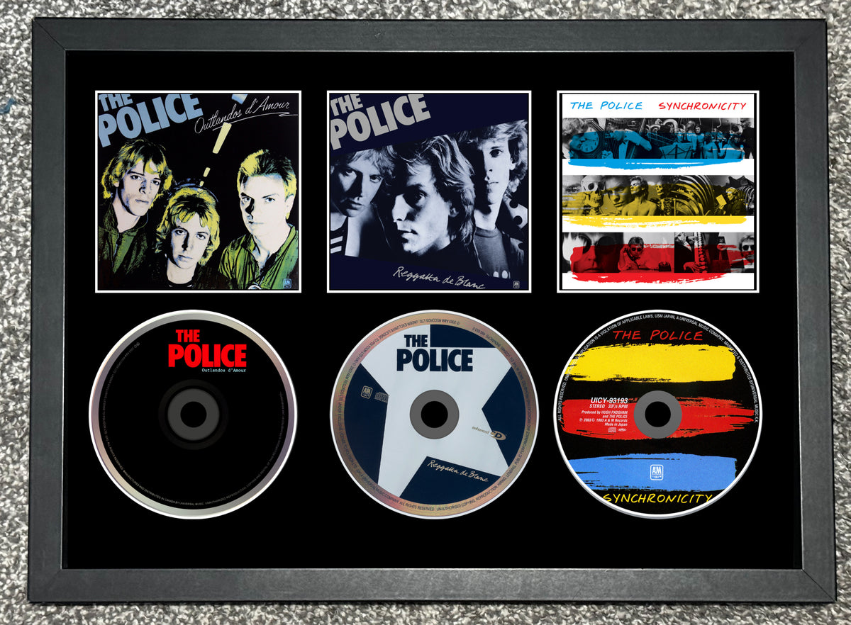 The Police | Outlandos d'Amour | Regatta de Blanc | Synchronicity | Triple Retro Mounted CD Wall Display | Frame Not Included |