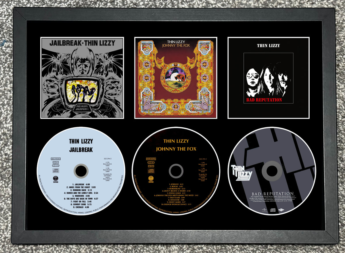 Thin Lizzy | Jailbreak | Johnny The Fox | Bad Reputation | Retro Triple CD Wall Display | Frame Not Included |