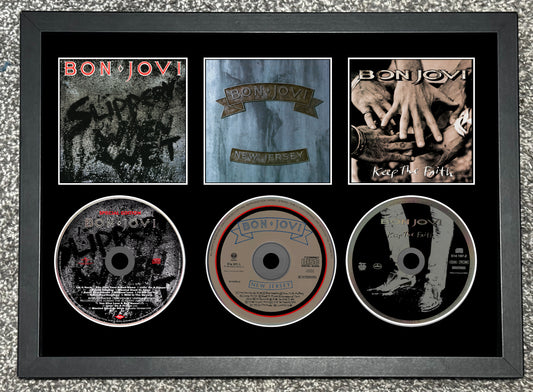 Bon Jovi | Slippery When Wet | New Jersey | Keep The Faith | Retro Triple CD Wall Display | Frame Not Included |
