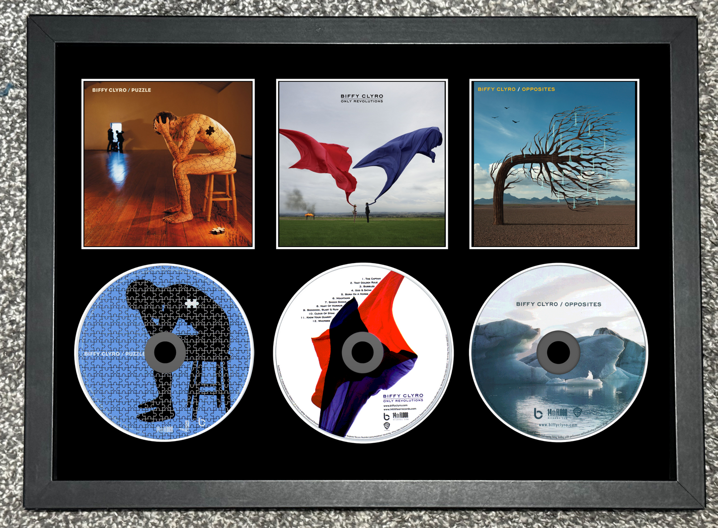 Biffy Clyro | Puzzle | Only Revolutions | Opposites | Triple Retro Mounted CD Wall Display | Frame Not Included |