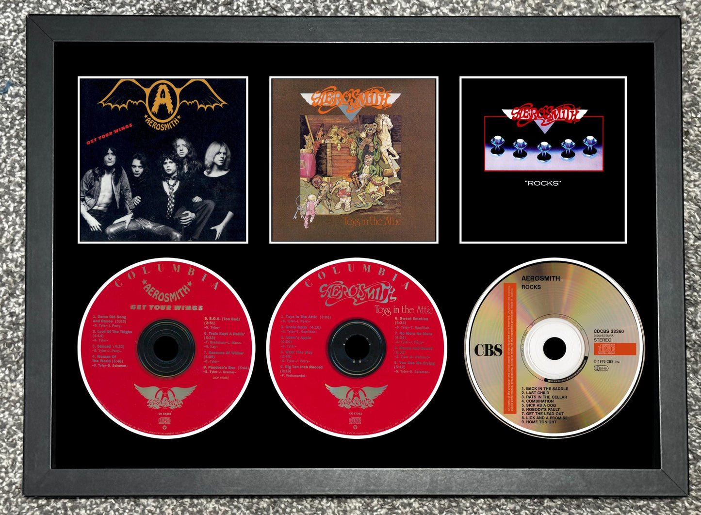 Aerosmith | Get Your Wings | Toys In The Attic | Rocks | Retro Triple CD Wall Display | Frame Not Included |