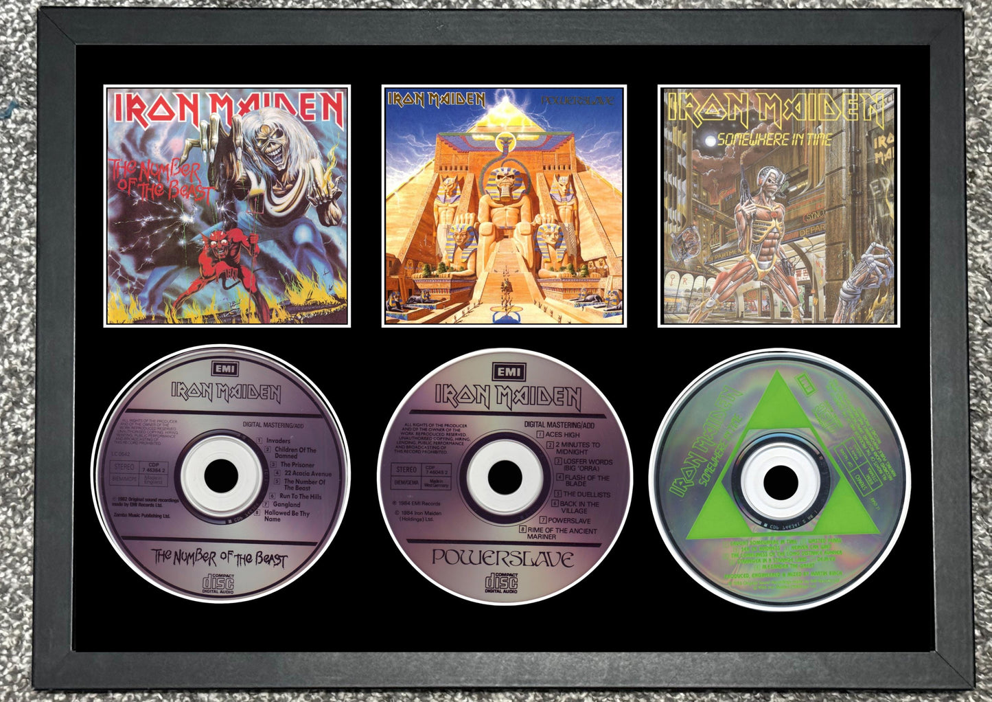 Iron Maiden | The Number Of The Beast | Powerslave | Somewhere In Time | Retro Triple CD Wall Display | Frame Not Included |