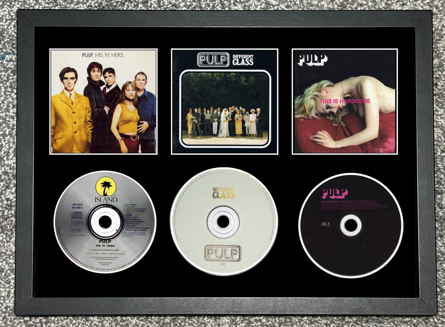 Pulp | His 'n' Hers | Different Class | This Is Hardcore | Retro Triple CD Wall Display | Frame Not Included |