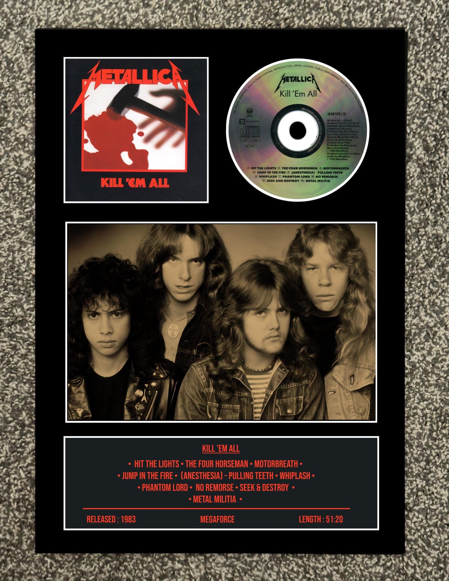 Metallica | Kill 'Em All | Retro Mounted CD Wall Display | Frame Not Included |