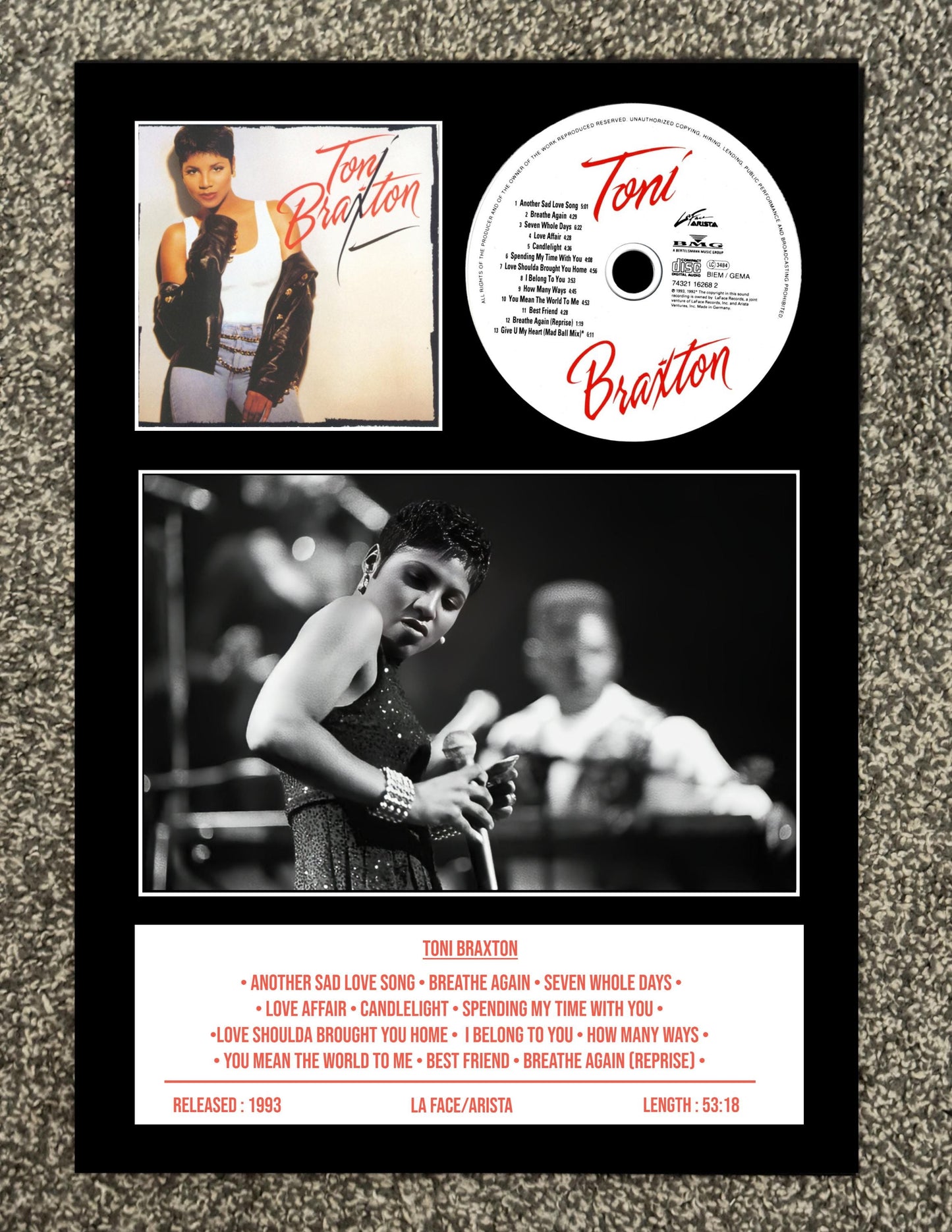 Toni Braxton | Toni Braxton | Retro Mounted CD Wall Display | Frame Not Included |