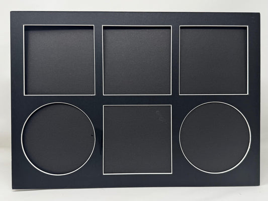 Black photo frame with geometric shapes on a white background