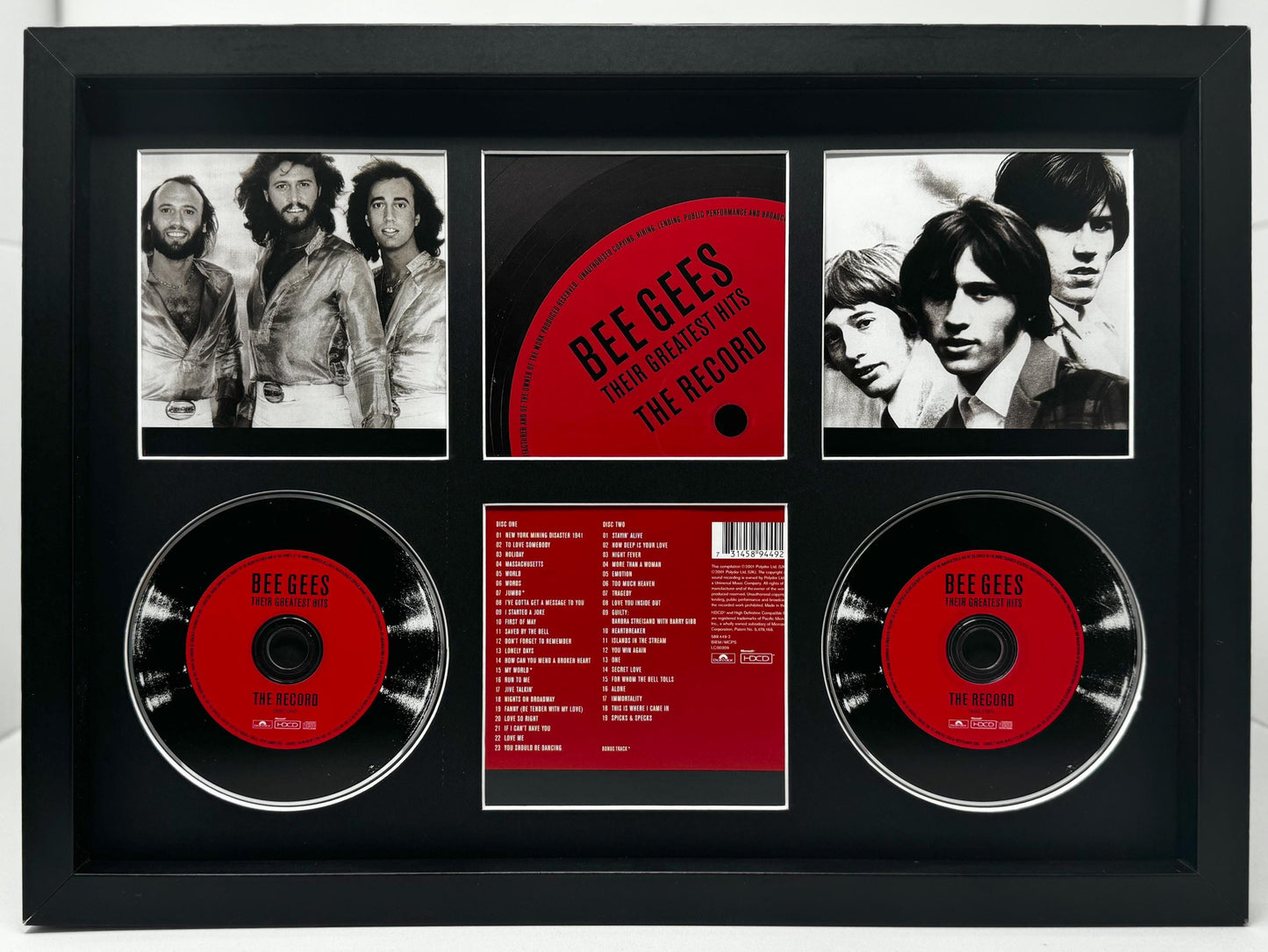 The Bee Gees | Their Greatest Hits The Record | Retro Double Mounted CD Wall Display | Frame Not Included |