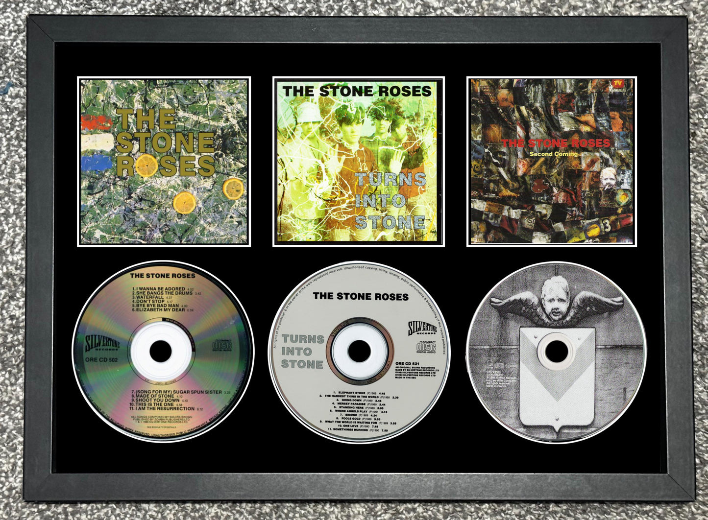 The Stone Roses | Stone Roses | Turns Into Stone | The Second Coming | Retro Triple CD Wall Display | Frame Not Included |