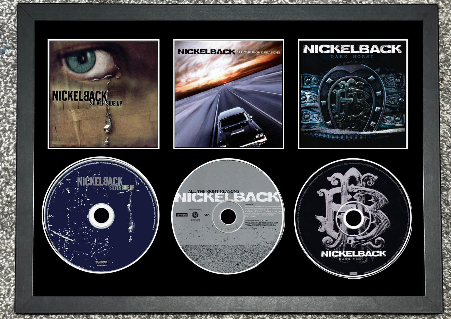 Nickelback | Silver Side Up | All The Right Reasons | Dark Horse | Retro Triple CD Wall Display | Frame Not Included |